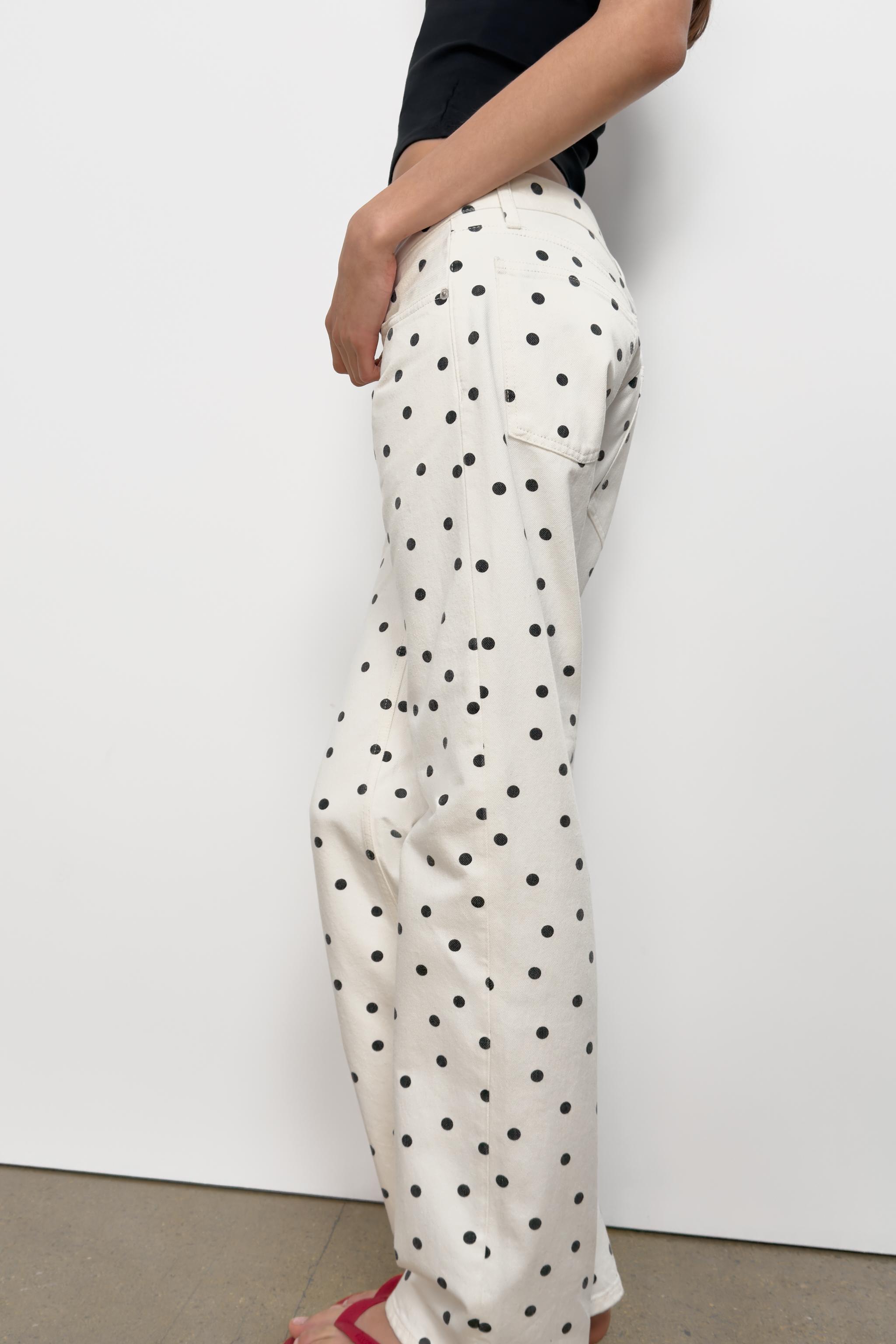 TRF LOW RISE WIDE LEG POLKA DOT JEANS